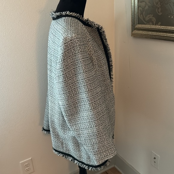 Jones Studio black white metallic tweed fringe open front blazer jacket Sz 24W - Picture 3 of 6